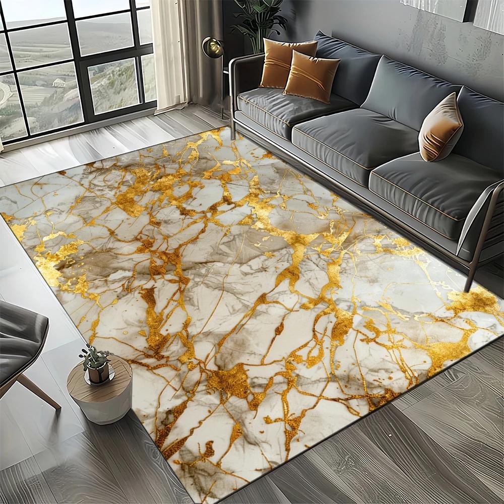 2025 New Style Colour Nature Marble Blue Gold Carpet Rug for Living Room Bedroom Home Sofa Decoration,Kid Non-slip Floor Mat