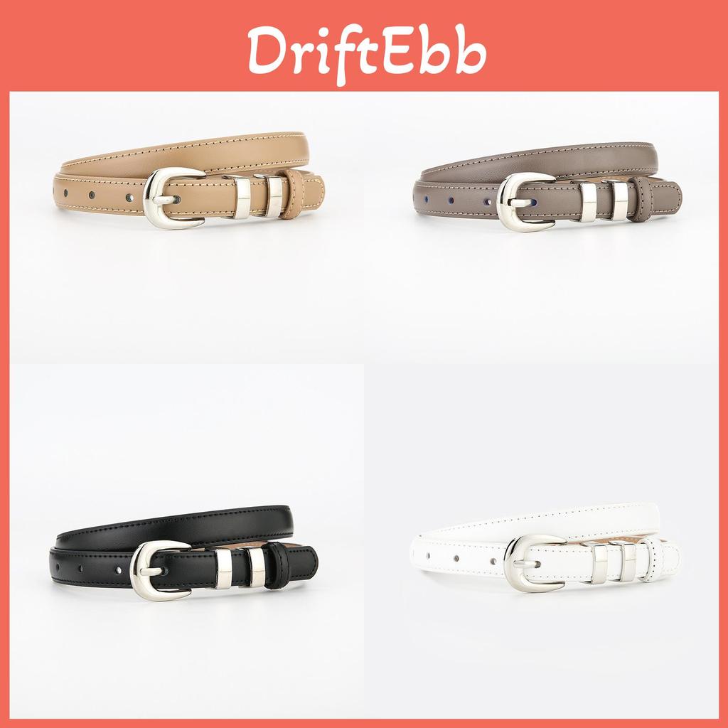 Womens True Leather Slim Belt With Metal Buckle For Casual Office Wear