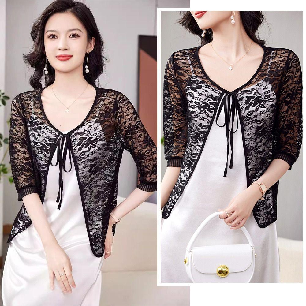 Breathable Summer Women's Cardigan Tie Up Sun Protection Clothing Lightweight Mesh Shawl  for Women