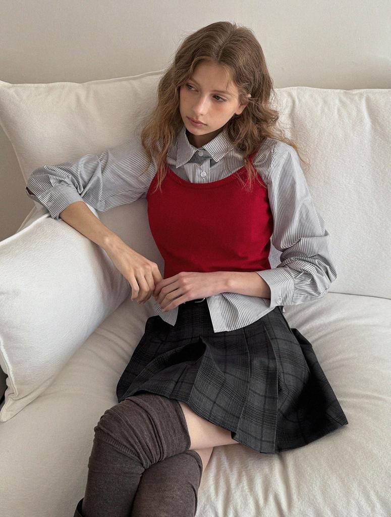 Teuwi Roben Check Pleated Mini Skirt (Belt Set)