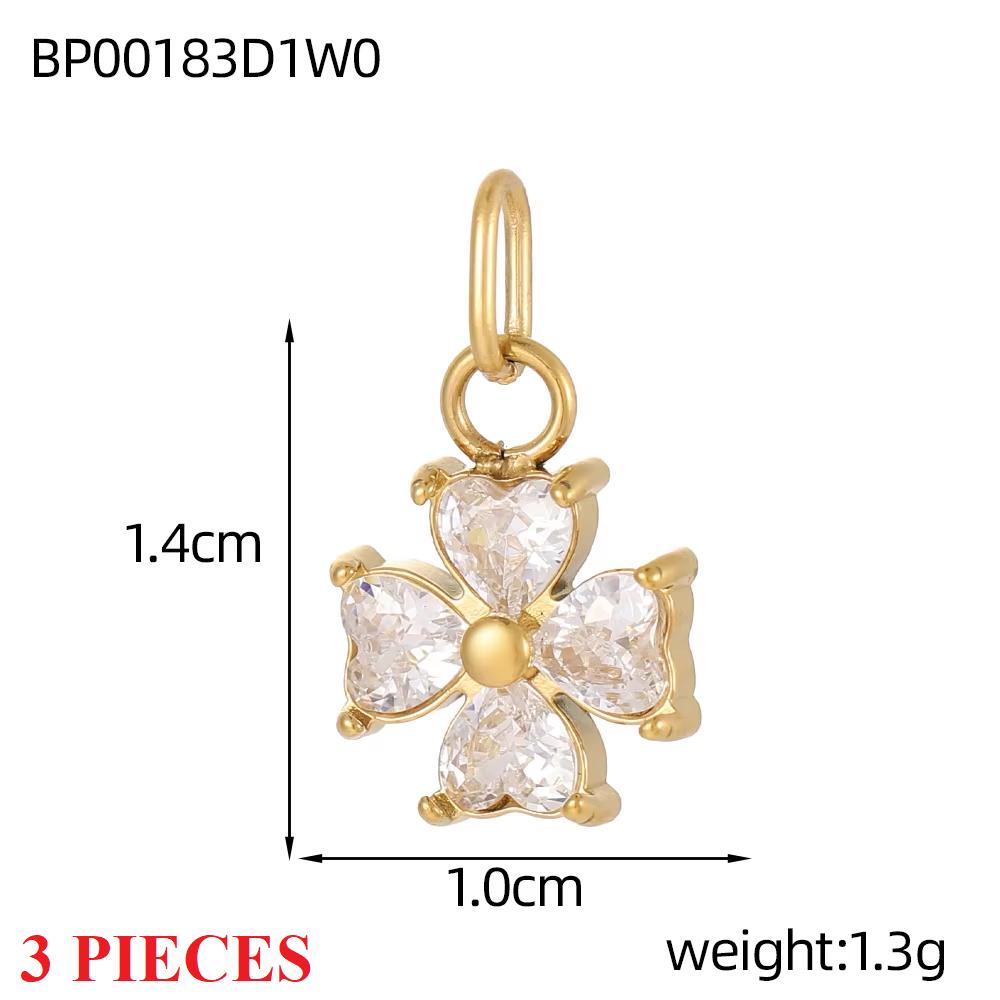 3PCS/LOT CARLIDANA Gold Plated Stainless Steel Charms, Moon Clover Heart Eye Zircon Pendants for Jewelry Making
