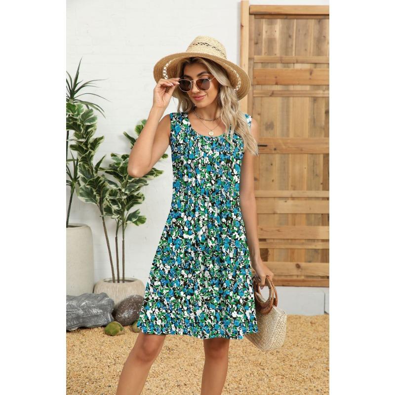 Spring/Summer Printed Tank Top Loose Pocket Dress for Women