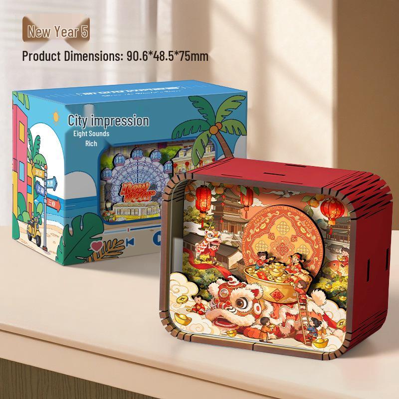 City Attractions Cultural Wood Music Box - Chinese Souvenir & Fridge Magnet