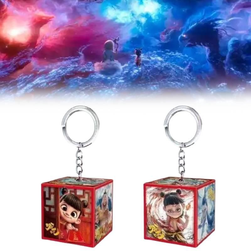 2 Ne Zha Multicolor Luminescence Keychain Movie Merchandise Keyring Pendant