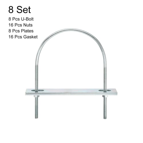 uxcell U-Bolts, M6, Inner Width 116mm, Length 163mm, Carbon Steel, with Nuts, Plates, and Washers, Set of 8, for Home and Industrial Use, Fastening an