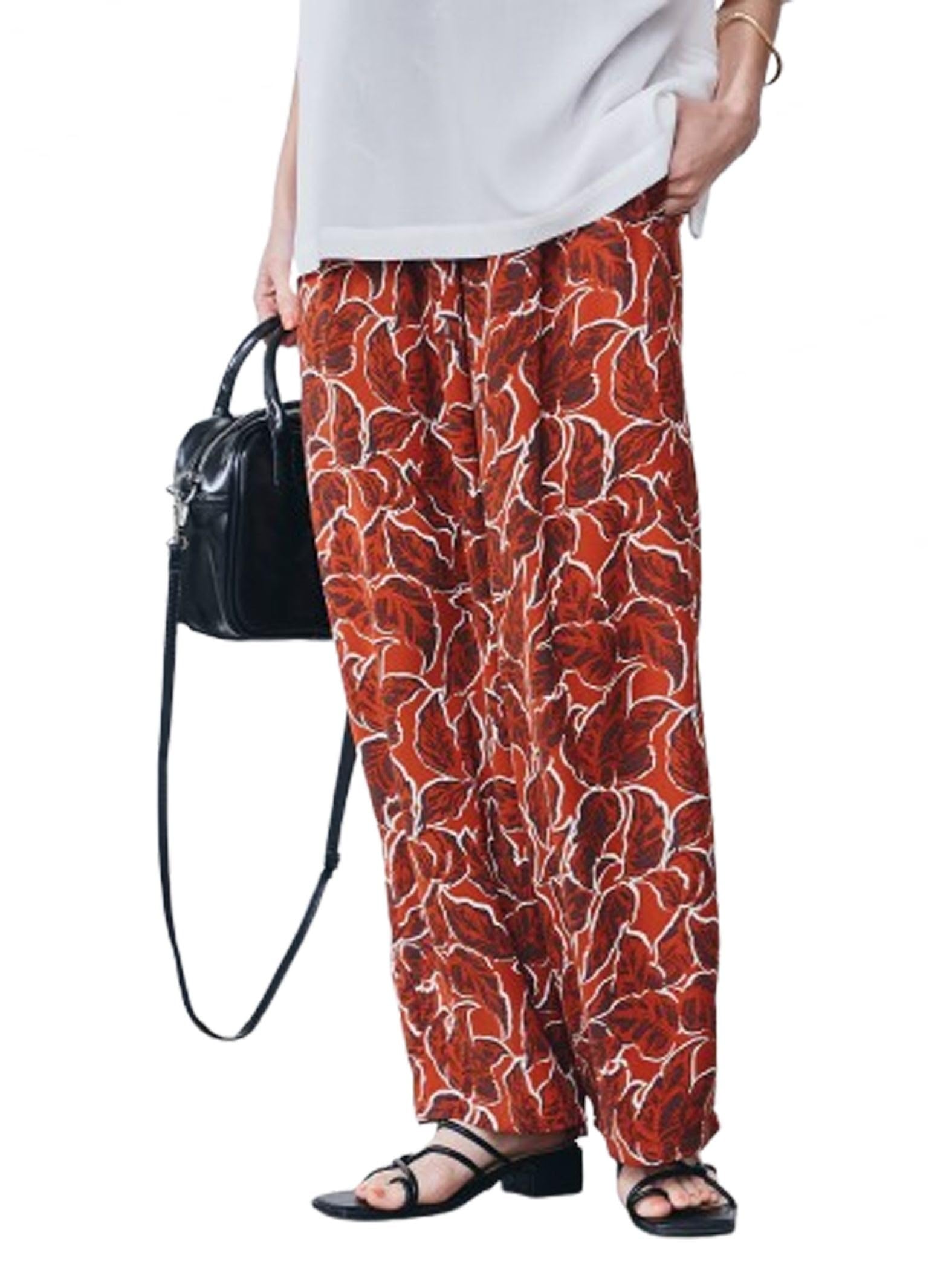 Cohen Leaf Print Easy Wide 4950 BRICK M Pants, 76406030384, (49),