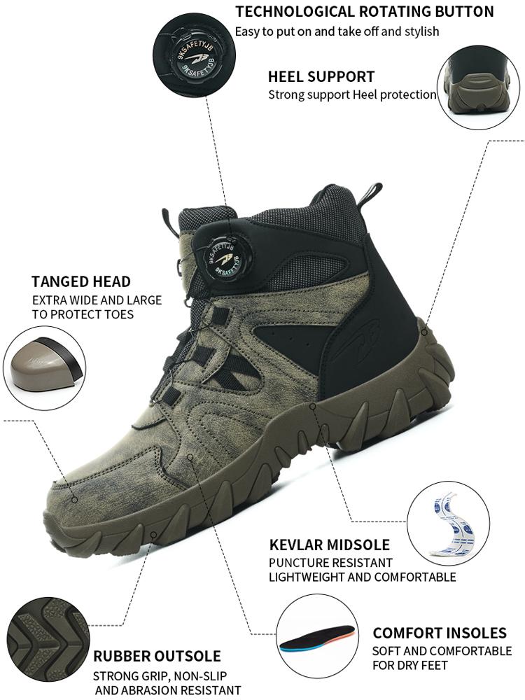 Rotating button Safety Boots Men Outdoor tactical boots Indestructible shoes Puncture-Proof Work Boots Steel toe shoes Sneakers