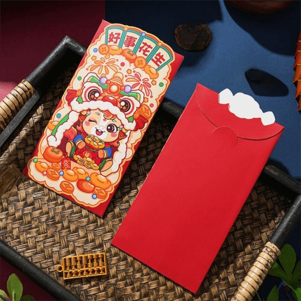 6pcs Blessing Words Lucky Money Bag Cartoon Hongbao Good Lucky Red Envelopes Lucky Year