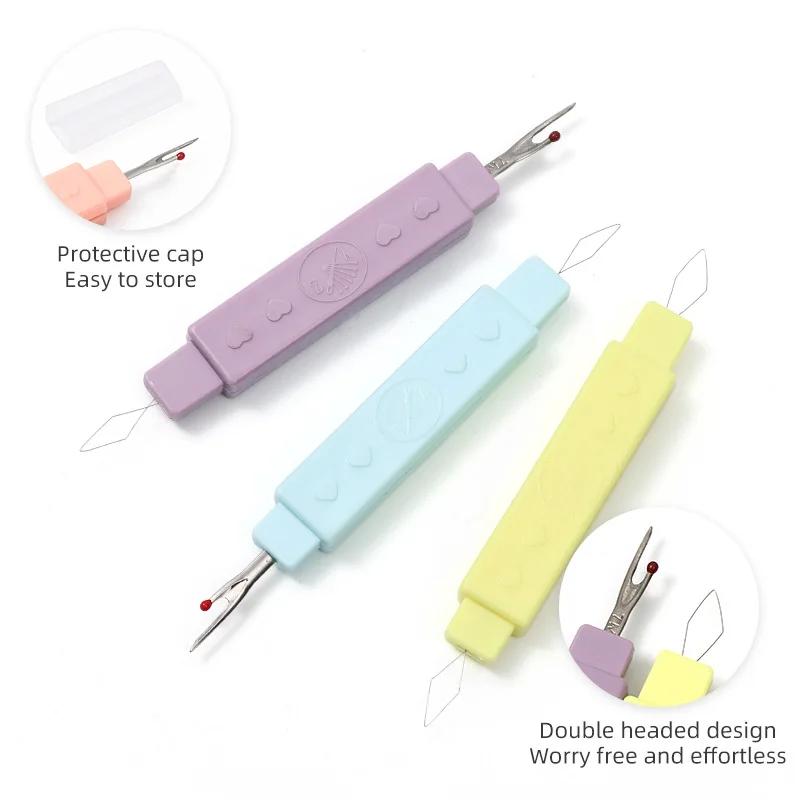 Portable Sewing Needle Threader Seam Ripper 2-in-1 Dual Purpose Sewing Tool Home Thread Cutter Double Head with Protective Cover
