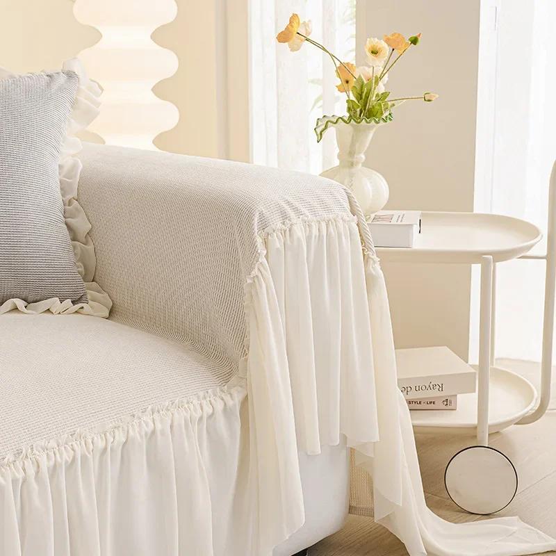 Corduroy Sofa Towel Covers With Skirt Edge French Anti Scratch Dust Cover For Living Room All Inclusive Lace Skirt Seat Cushion