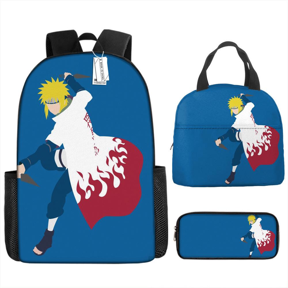 Naruto Shippuden Elementary and Secondary School School Bag Large Capacity Campus Backpack Lunch Bag Pencil Bag Three-piece Set