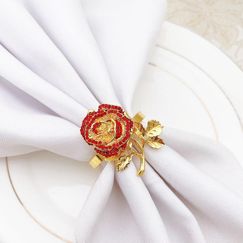 6pcs/lot Valentine's Day Rose Flower Napkin Ring Golden Napkin Button Alloy Napkin Ring Table Desktop Decoration