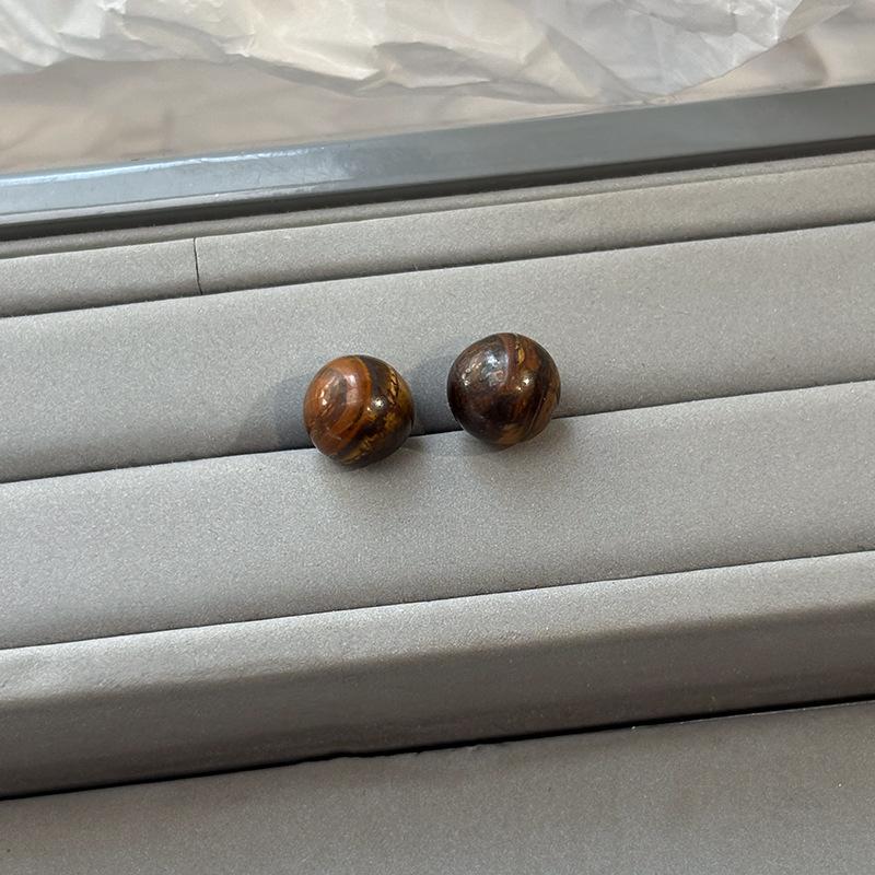 Retro natural tiger's eye stone stud earrings women's new earrings sterling silver needle earrings