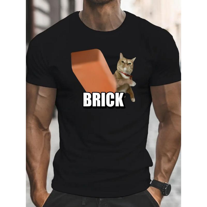 Funny Cat Brick Throwing T-shirt, T-shirt, Cat Gift, Strange T-shirt, Men's Top, Gift T-shirt, Summer