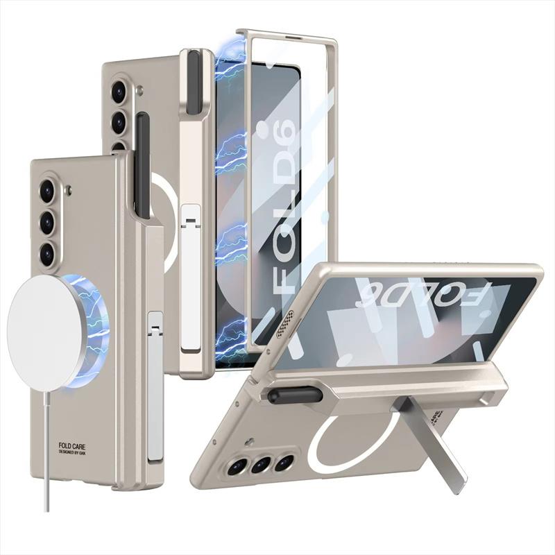 For For Samsung Galaxy Z Fold 7 6 5 4 3 5G Case Magsafe Wireless Charging Magnetic Hinge Pen Holder Stand Screen Protect Film Cover