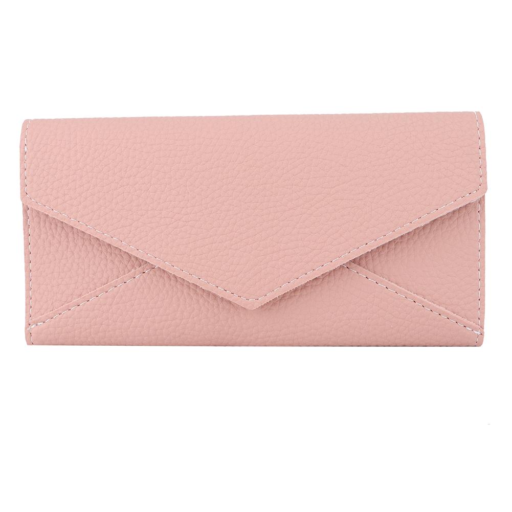 Wallet Female Student Wallet Fashion Lychee Pattern Buckle Wallet Card Holder(Pink)