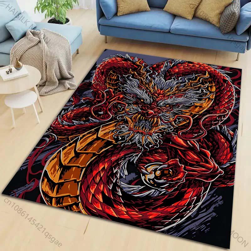 1PC Red Dragon Majestic, Fierce Carpet for Living Room Bedroom Sofa Home Decor Rus Non-slip Floor Mat Luxury Gift Multiple Sizes