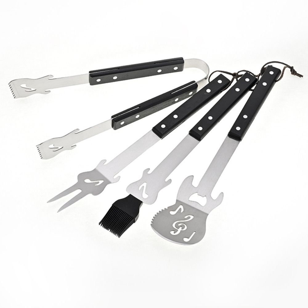 Stainless Steel BBQ Shovel Fork Clamp Easy Draining Barbecue Cutlery Kit Outdoor Party