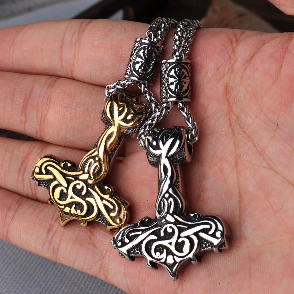 European and American Retro Personality Thor's Hammer Stainless Steel Men and Women Pendant Retro Hip Hop Trend