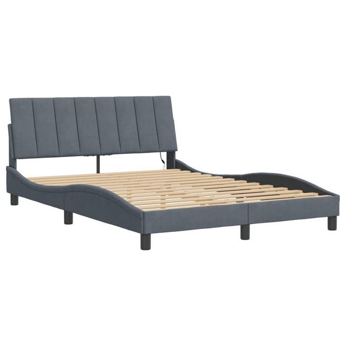 VidaXL Bed Frames with LED Lights, Upholstered Bed with Slat Base, Double Bed, Adult Bed, Modern, Dark Grey 3213770