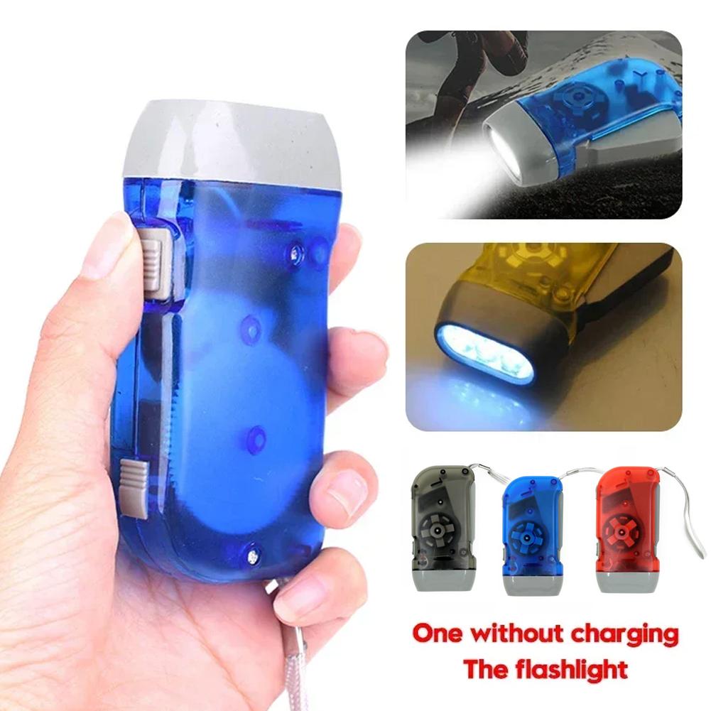 3 Colors Hand Pressing Dynamo Crank Power Wind Up Flashlight Mini Self Generating Torch LED Camping Lamp Light for Outdoor Home