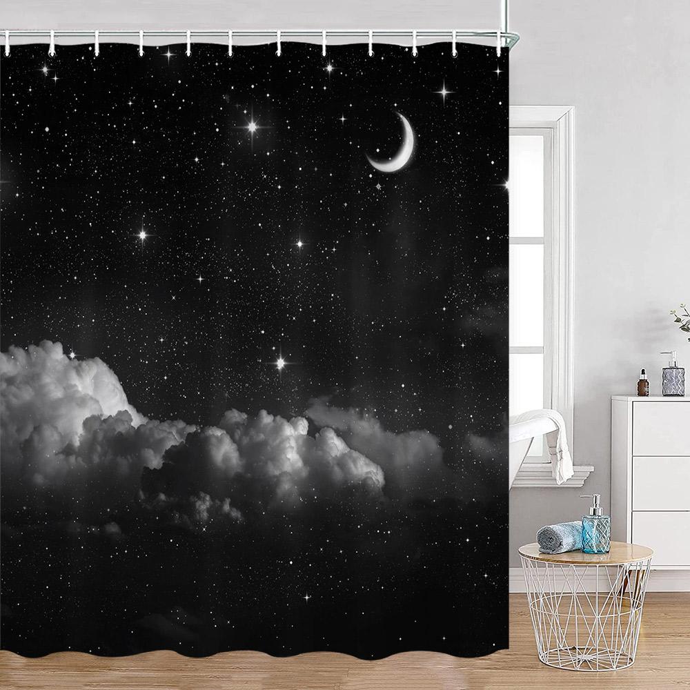 Astrologie Duschvorhang Sternenhimmel Vollmondnacht Grün Magische Pflanzen Pilz Badewannenvorhang Vintage Dunkles Badezimmerdekor Für Zuhause