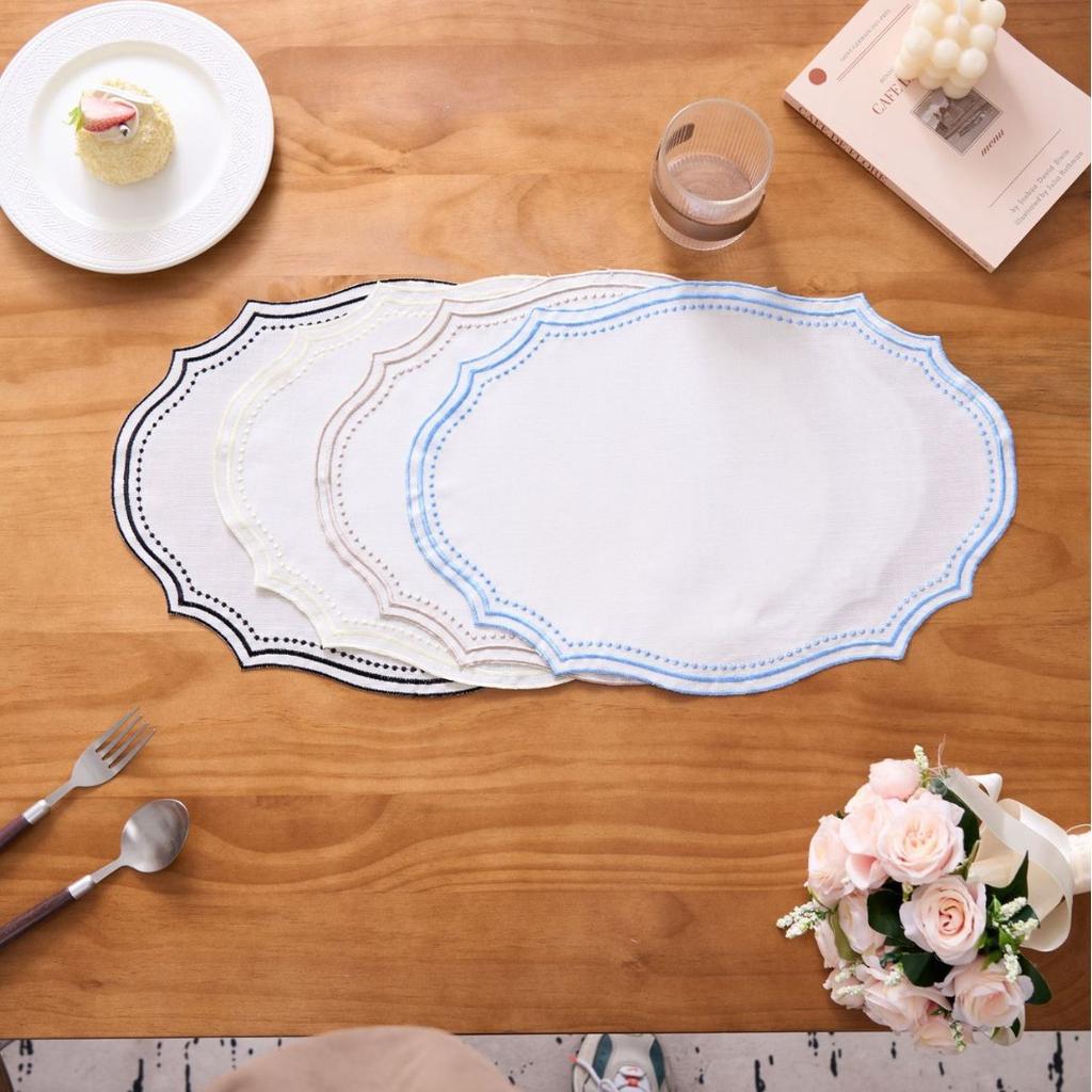 Vintage Embroidered Placemat - INS Style Cotton-Like Linen Fabric Decorative Mat Washable Table Napkin