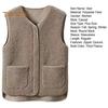 Women Fall Spring Vest Round Neck Thick Fleece Pockets Solid Color Sleeveless Zipper Closure Retro Warm Office Street Home Vacation Layering