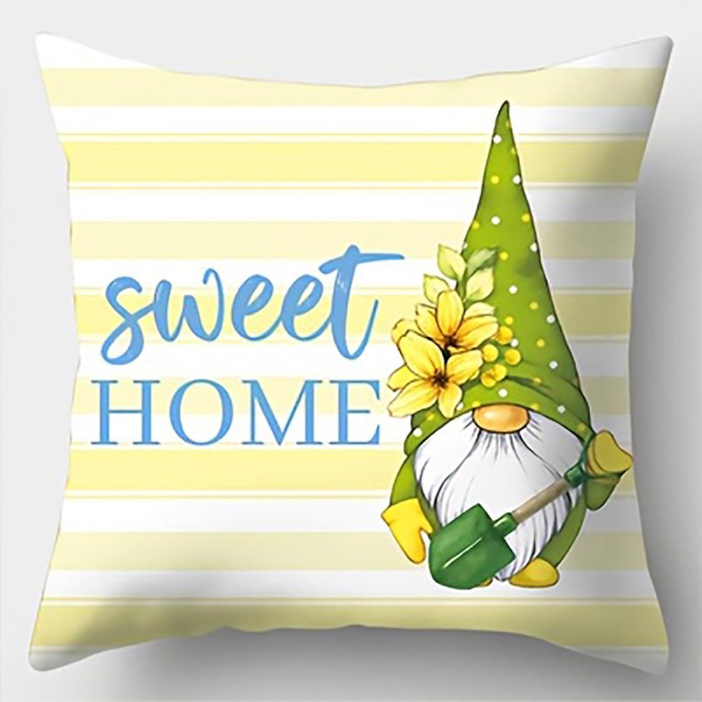 1/4pcs Floral and Gnome Patterned Pillowcases Sweet Home Hello Spring Decor Sofa Cushion Cover Home Bedroom Room Decoration