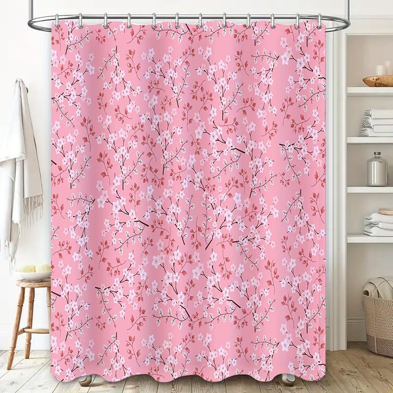 Floral Shower Curtain Botanical Flowers Patterned Fabric Bathroom Decor Washable Waterproof Vintage Farmhouse Style Home
