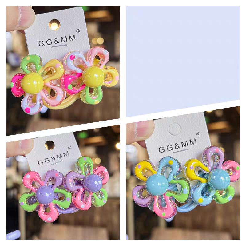 Attache de cheveux Princesse Fleur de Dessin Animé Coréen avec Perles Colorées - Accessoire de Cheveux Élastique Mignon pour Enfants