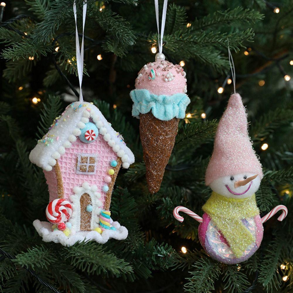 Cute Christmas Ice Cream Pendant Pink DIY Snowman Pony Ornaments Elegant Foam Christmas Tree Hanging Decoration