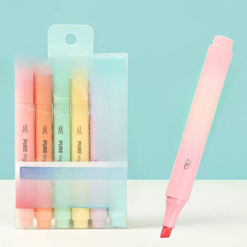 Textmarker in Pastellfarben, Macaron-Stil, fluoreszierender Stift, Zeichen-Textmarker, süßes Briefpapier, Schulbedarf