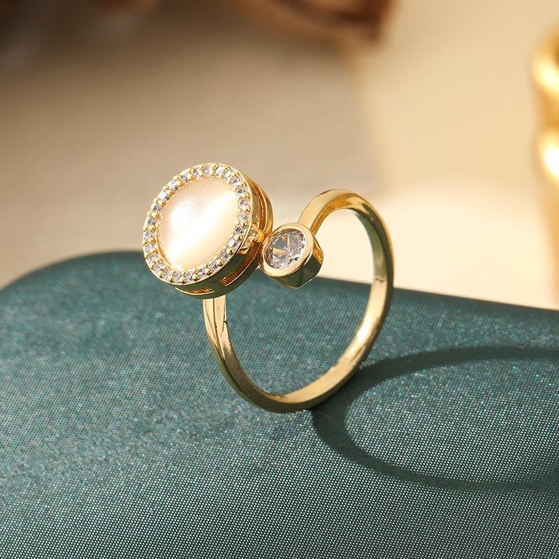

Корейская мода Кольцо открытое с камнем «кошачий глаз» для женщин - Высококлассное, трендовое кольцо на указательный палец