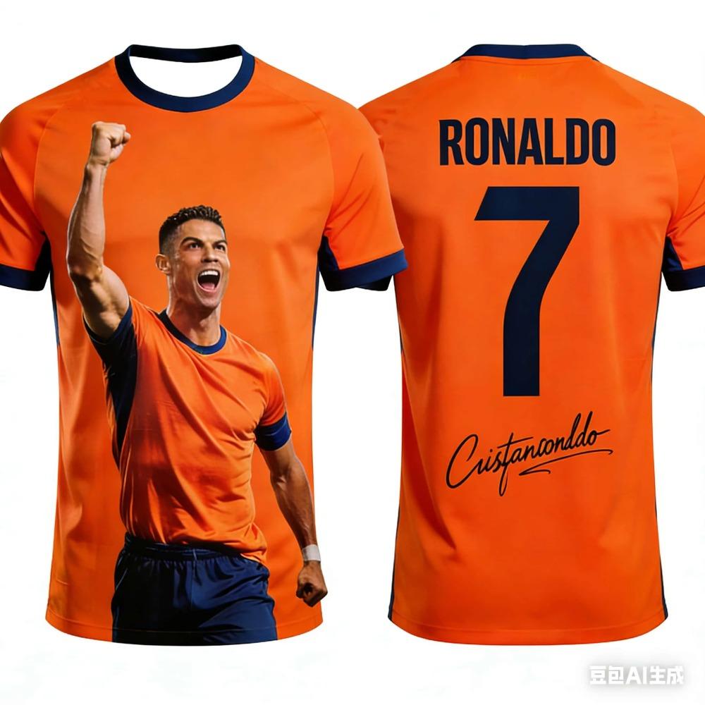 Ronaldo Fan Version Summer 3D Printed Children's Clothing Football Jersey T-shirt. Loose and Comfortable Suitable for Daily Wear