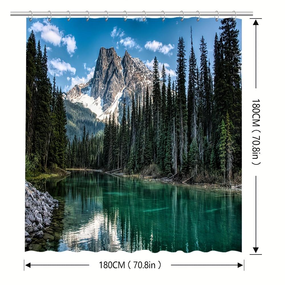 Scenic Mountain Lake Shower Curtain For A Tranquil And Inviting Bathroom, Featuring A Stunning Landscape Of Snow-Capped