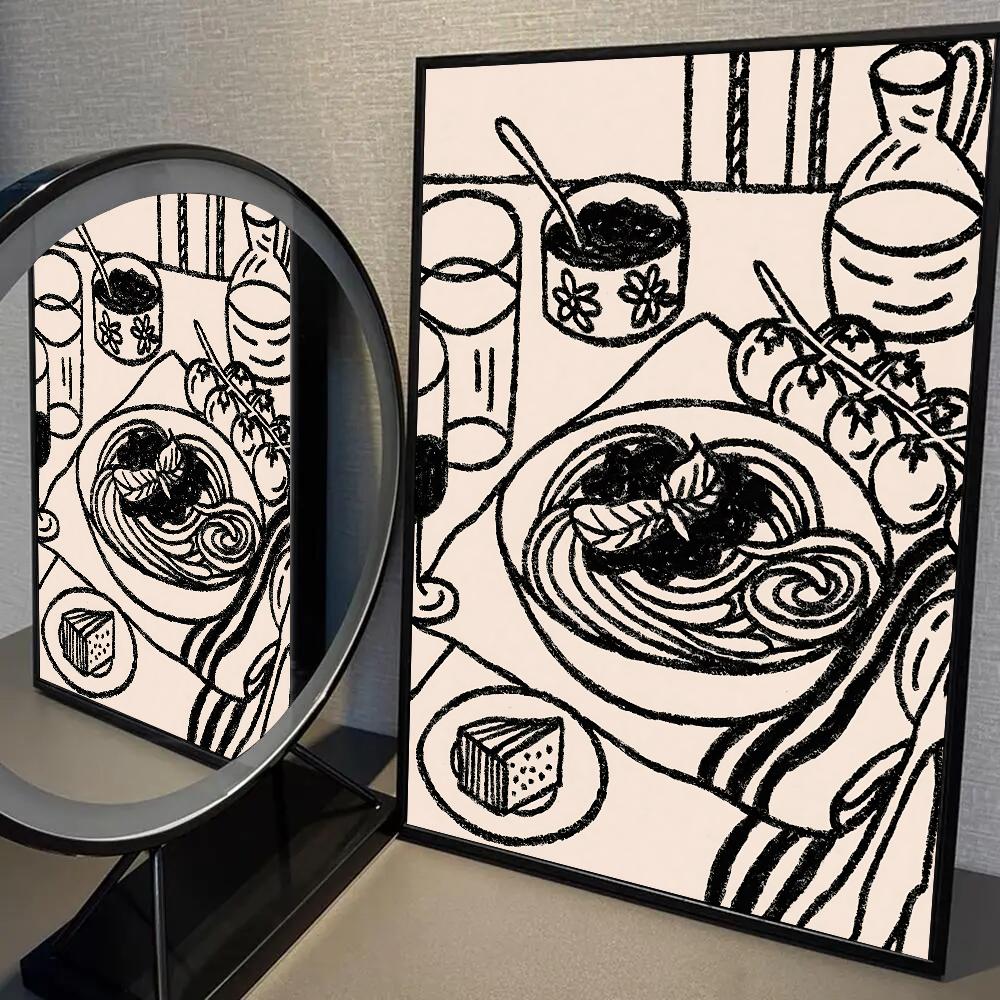 1PC Abstract Art Wine Glass Pizza Poster Self-adhesive Art Waterproof Paper Sticker Coffee House Bar Room Wall Decor