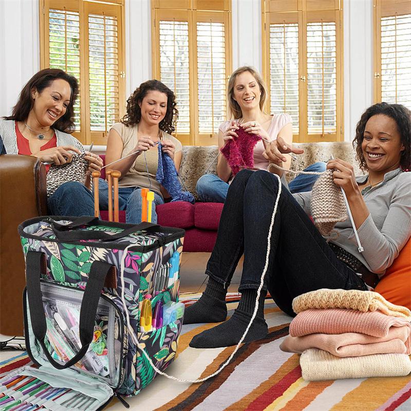 Yarn Storage Bag With Maple Leaves Knitting Tote Bag Orange Square Bag For Thread Wool Yarn Crochet Hooks Knitting Needles