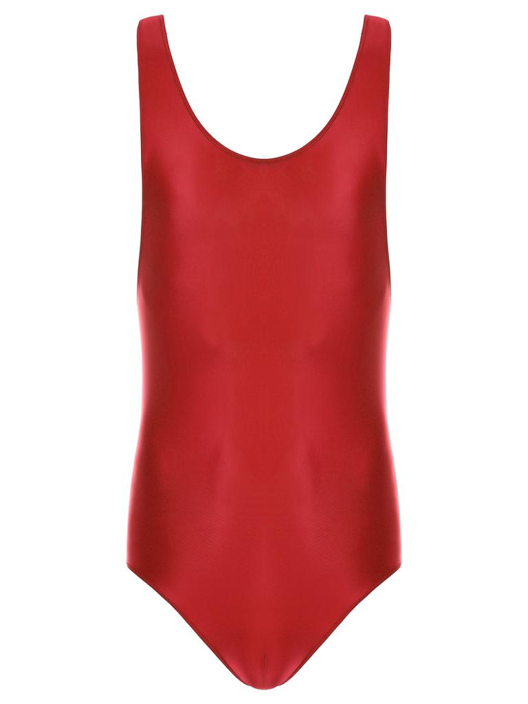 Mens Glossy U Neck Bodysuit Sleeveless Stretchy Leotard Wrestling Singlet Swim Sportswear