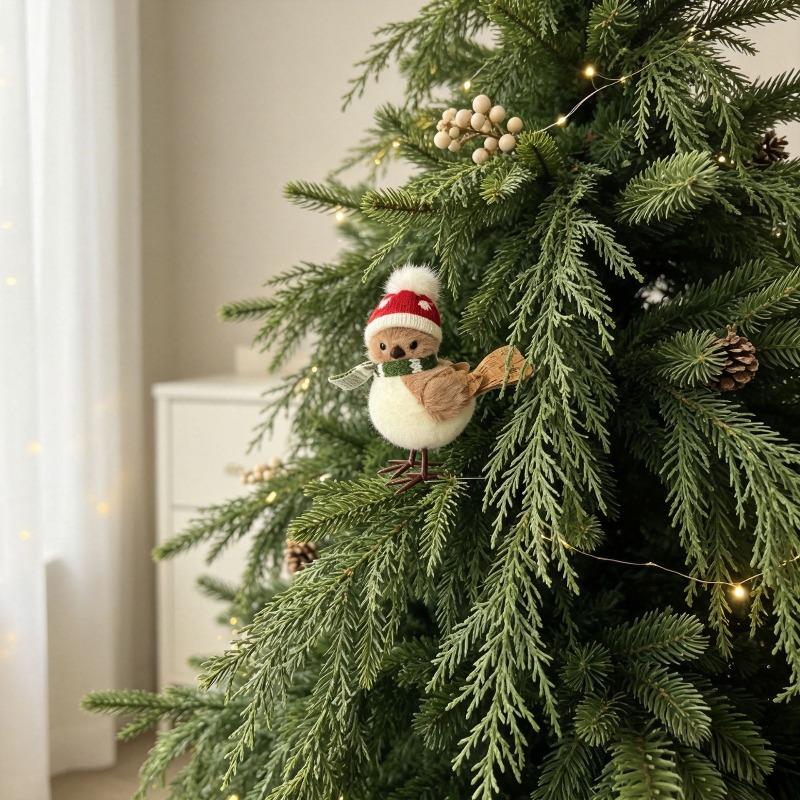 Nordic style Christmas bird cartoon doll creative branch bird, holiday party window decoration