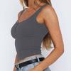 Y2K Women Summer Strap Button Square Collar Solid Color Causal Slim Fit Vest Crop Top