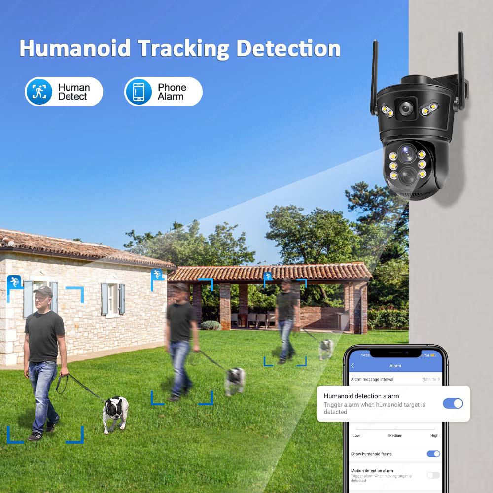 6K 12MP WiFi IP Outdoor Three Lens 10X Zoom PTZ Auto Tracking Home Security Protection 4K Video Camera