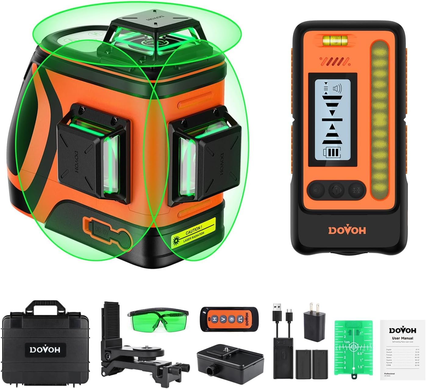 

DOVOH Laser Level with Daylight Up to 400 Long 110mW Green Laser with Outdoor High-Brightness Receiver, Visibility, 360° Self-Leveling, Feet/120M зелений