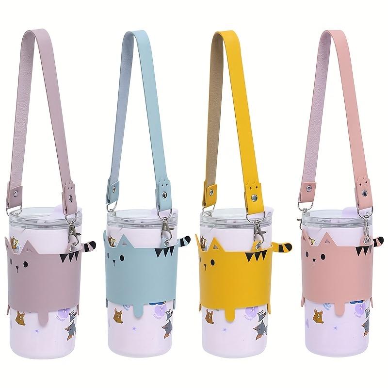 Cat Design Cup Sleeve With Handle Strap Portable Insulated Carrier For Water Bottles Coffee Cups