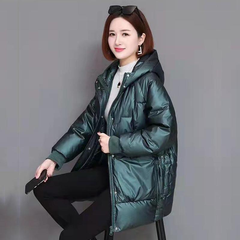 Women's Winter Causal Solid Color Warm Jacket, Women's Hooded Casual Medium To Long Jacket