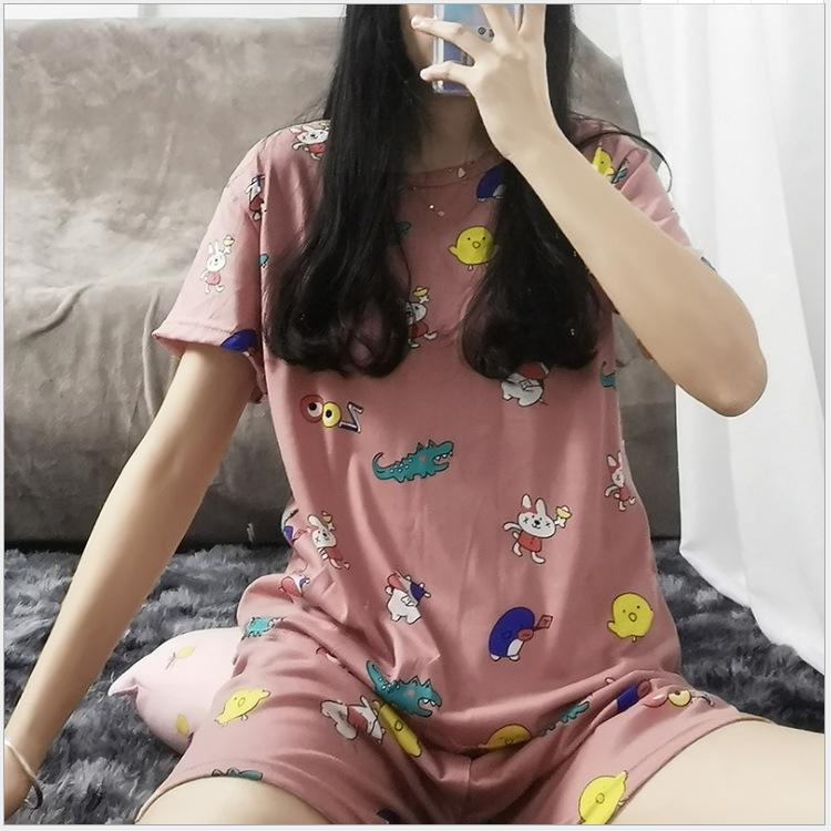 2 Teile/satz Cartoon Tier Frauen Nachtwäsche Kurzarm Top Shorts Pyjamas
