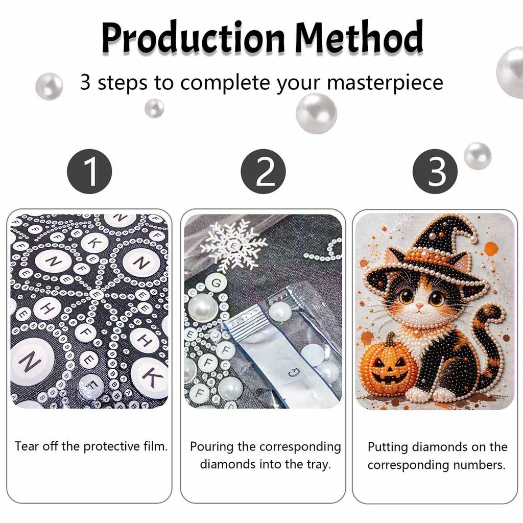 Halloweenowy zestaw do malowania perłami kot z dynią ręcznie robione DIY dekoracje domowe