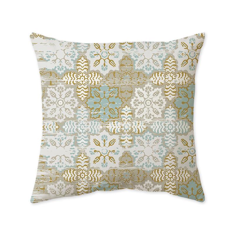 

Nordic Ins Geometric Imitation Super Soft Sofa Pillow Case Retro Indian Light Luxury Living Room Bedroom Cushion Waist Pillow Pillow linen-45x45cm double-sided [without pillow core]