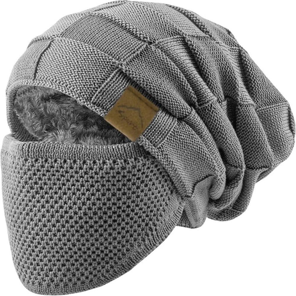 Soft Winter Beanie Cap Thick Warm Face Mask Set Casual Slouchy Hat for Winter Cycling Skiing
