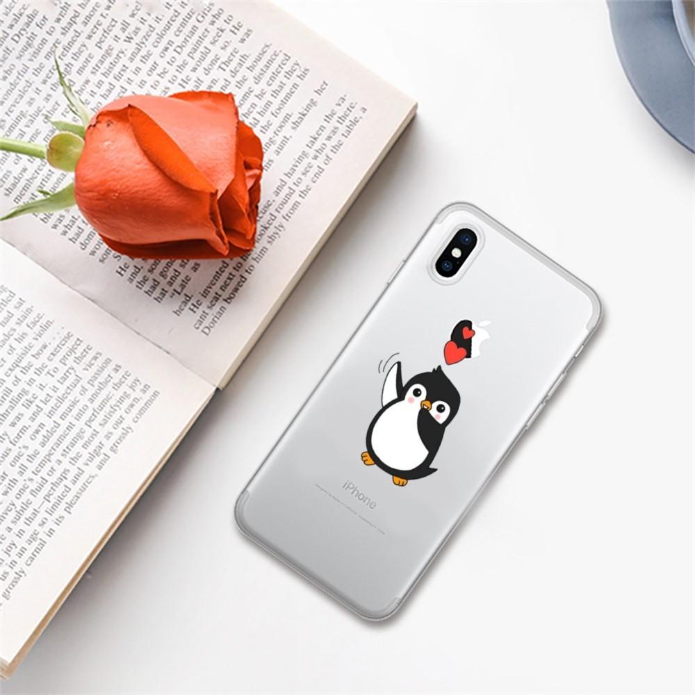 Pingwin kawaii cartoon etui na telefon iPhone 15 13 14 Pro Max XS XR 12 11 Pro 13 Mini 6 7 8 Plus miękka przezroczysta tylna obudowa